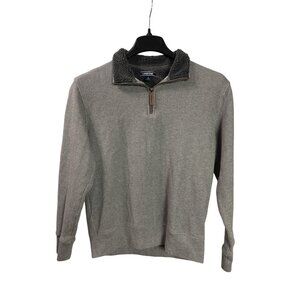 Lands End Mens Herringbone Quarter-Zip Sweater S 34-36 Fleece Lined Collar